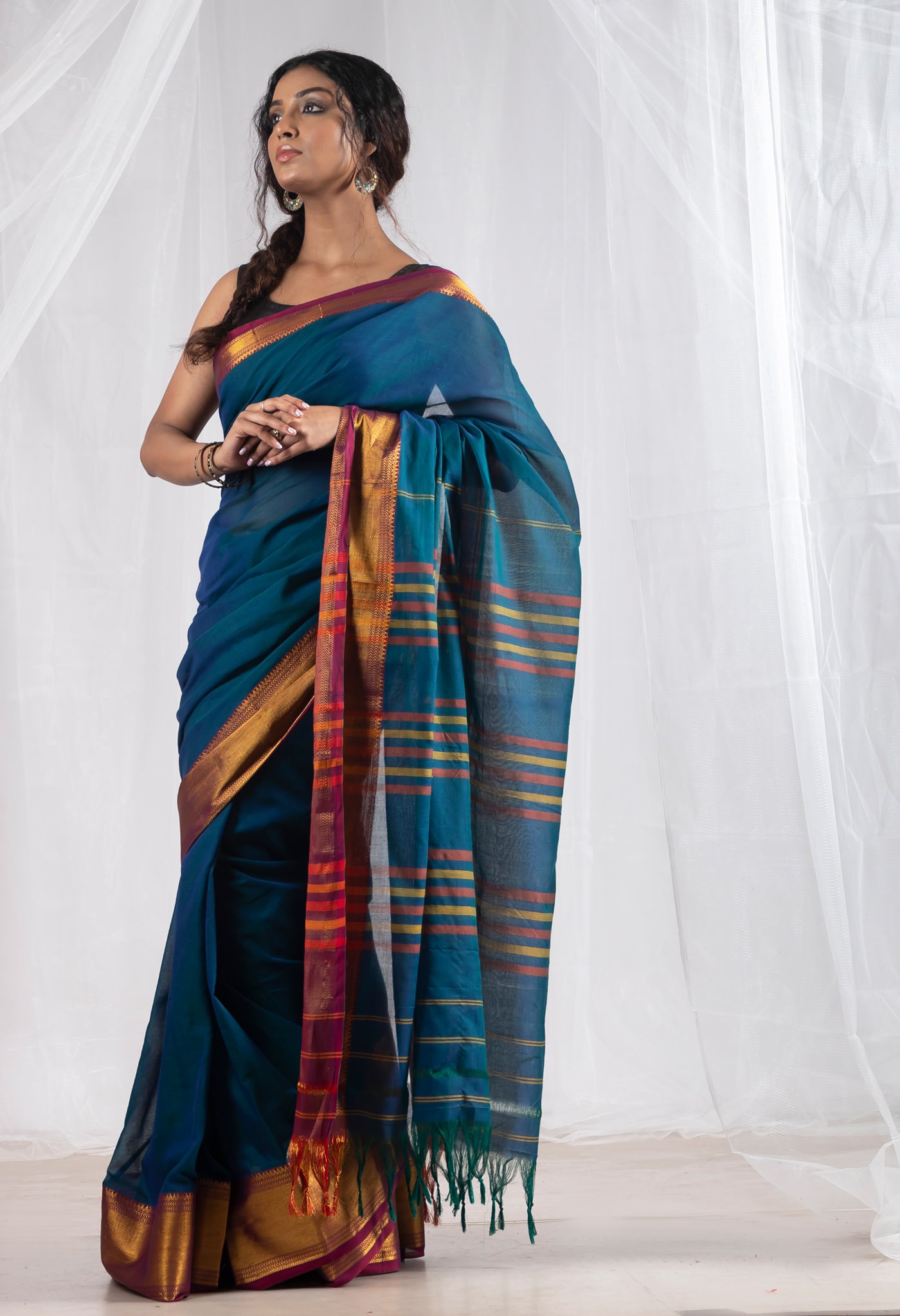 Peacock Blue Pure Handloom Narayani Cotton Saree