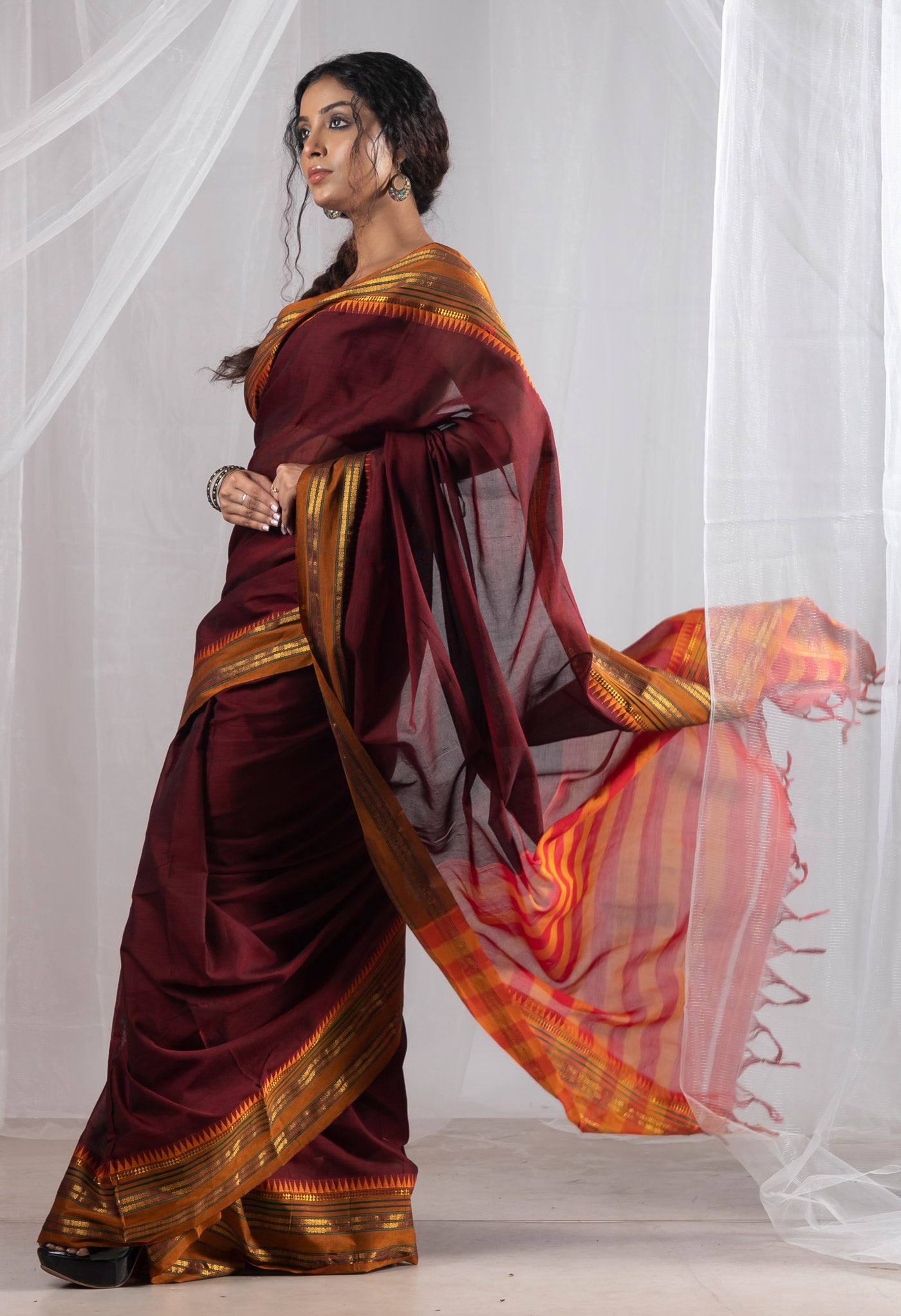 Maroon Pure Handloom Narayani Cotton Saree