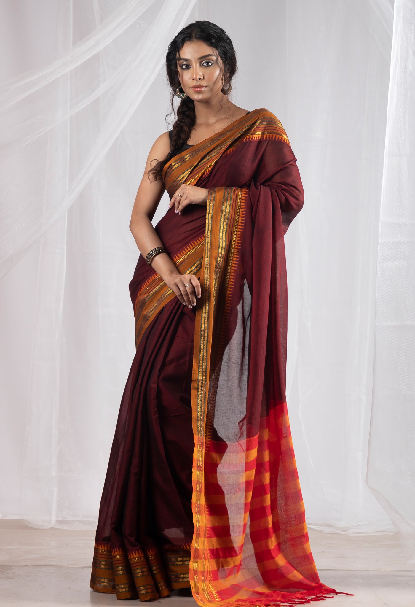 Maroon Pure Handloom Narayani Cotton Saree