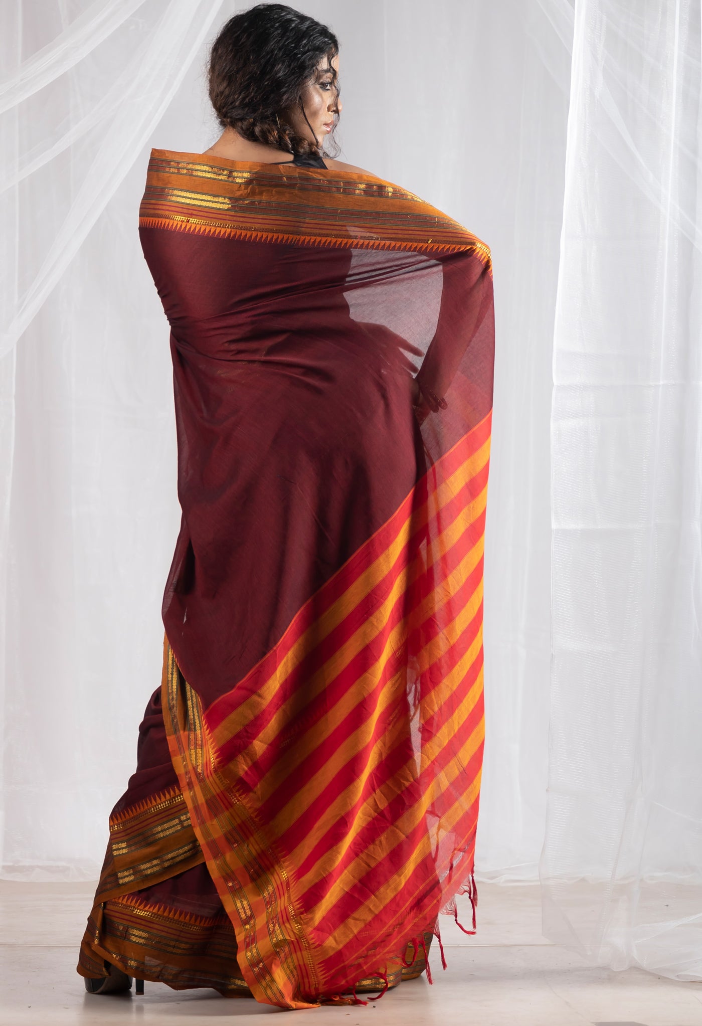 Maroon Pure Handloom Narayani Cotton Saree