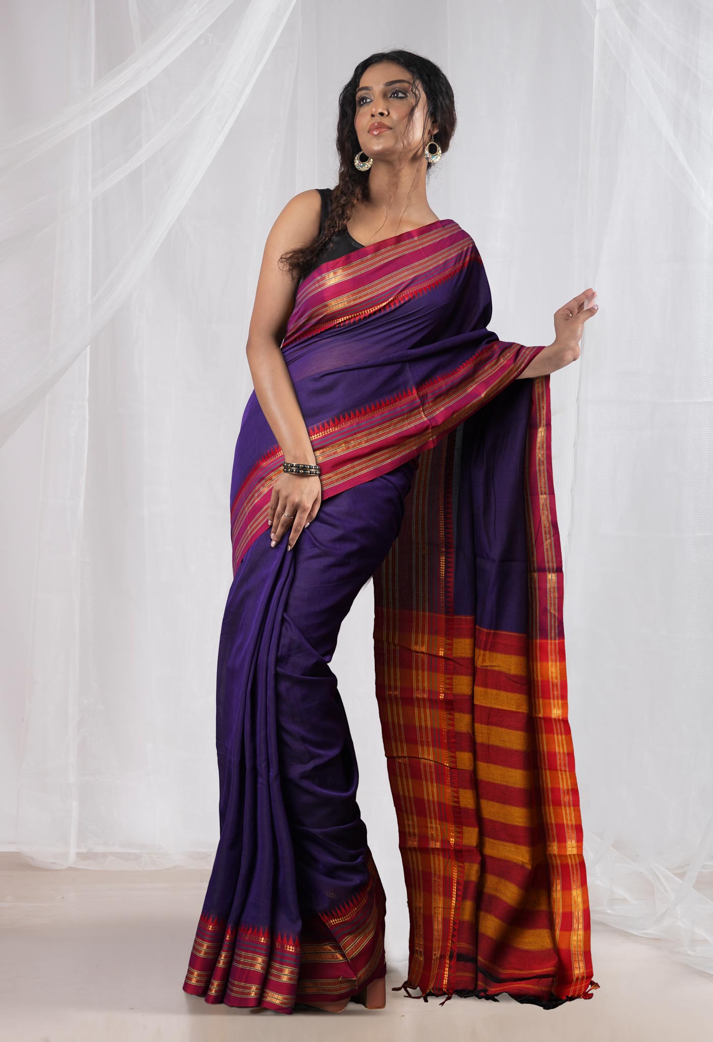 Violet Pure Handloom Narayani Cotton Saree