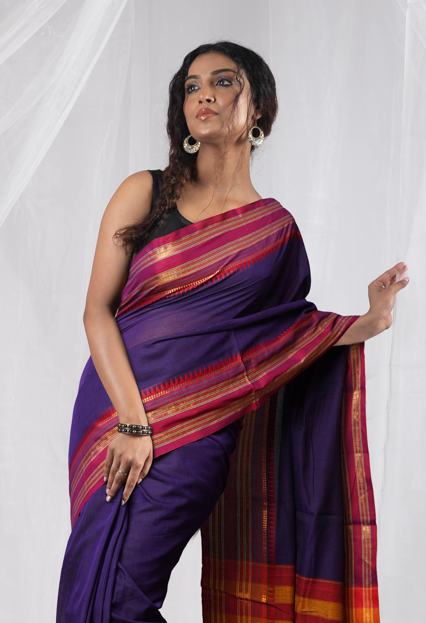 Violet Pure Handloom Narayani Cotton Saree