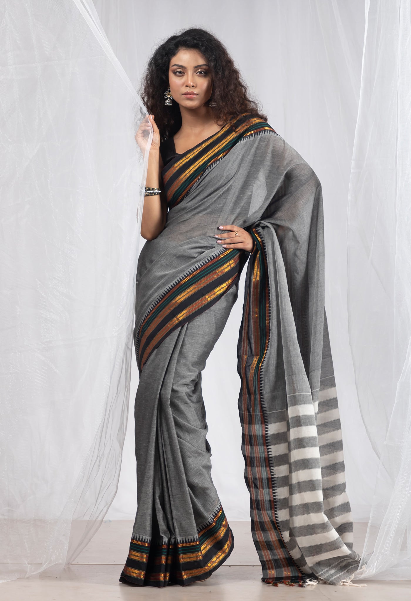 Grey Pure Handloom Narayani Cotton Saree