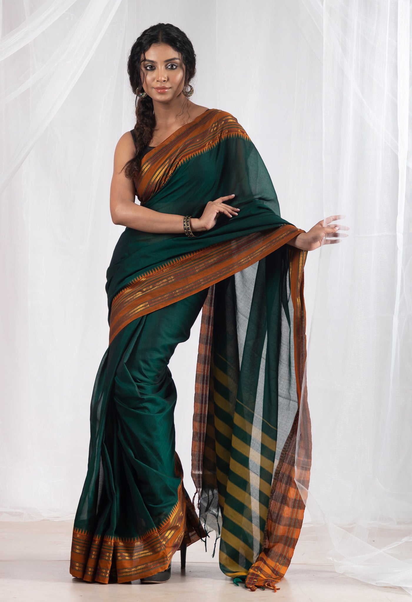 Dark Green Pure Handloom Narayani Cotton Saree