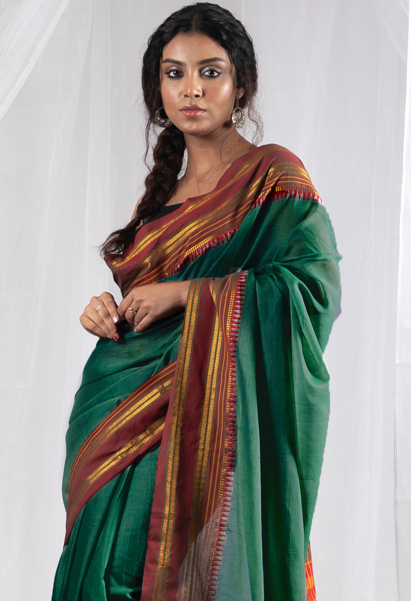 Dark Green Pure Handloom Narayani Cotton Saree