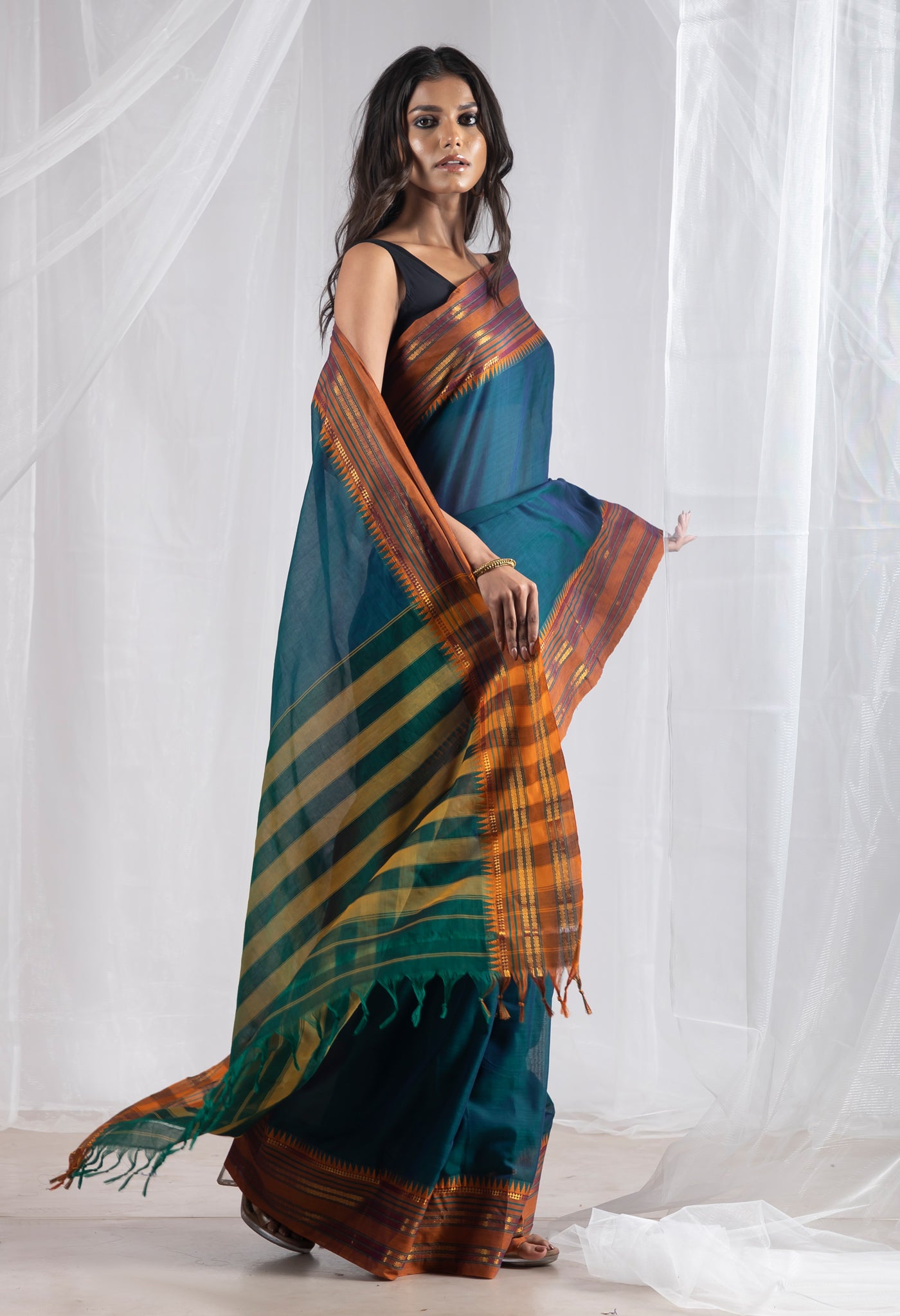 Peacock Blue Pure Handloom Narayani Cotton Saree