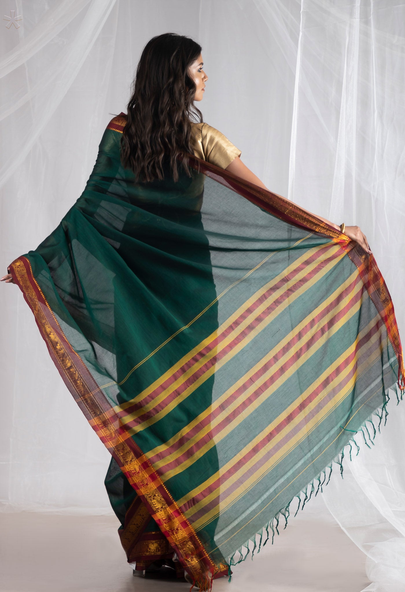 Dark Green Pure Handloom Narayani Cotton Saree