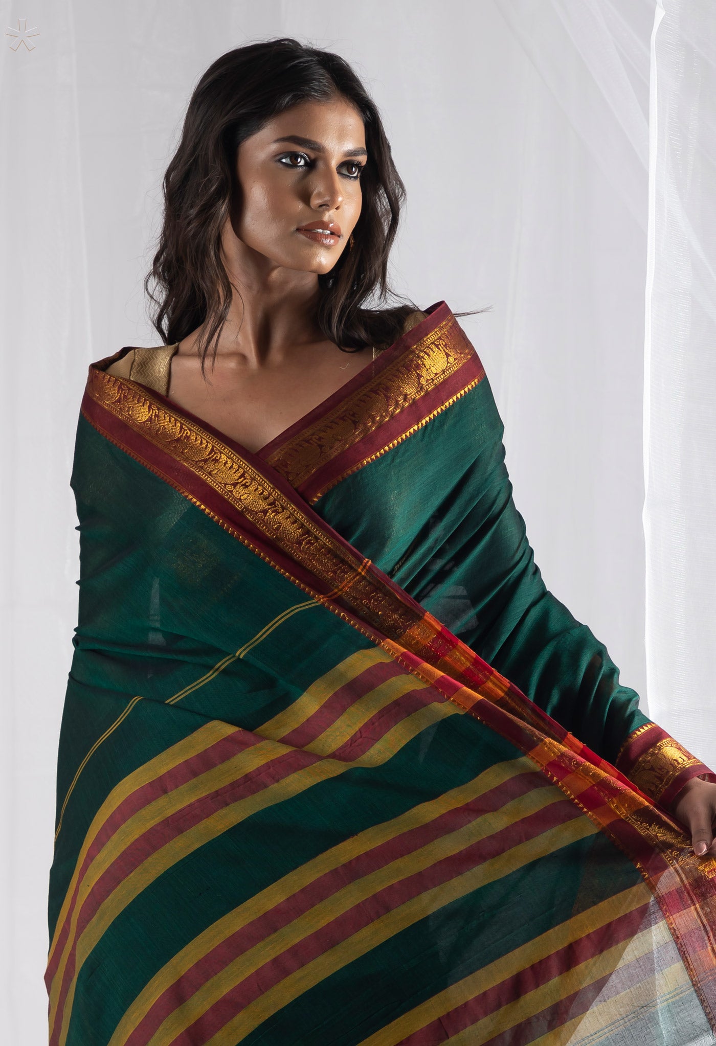 Dark Green Pure Handloom Narayani Cotton Saree