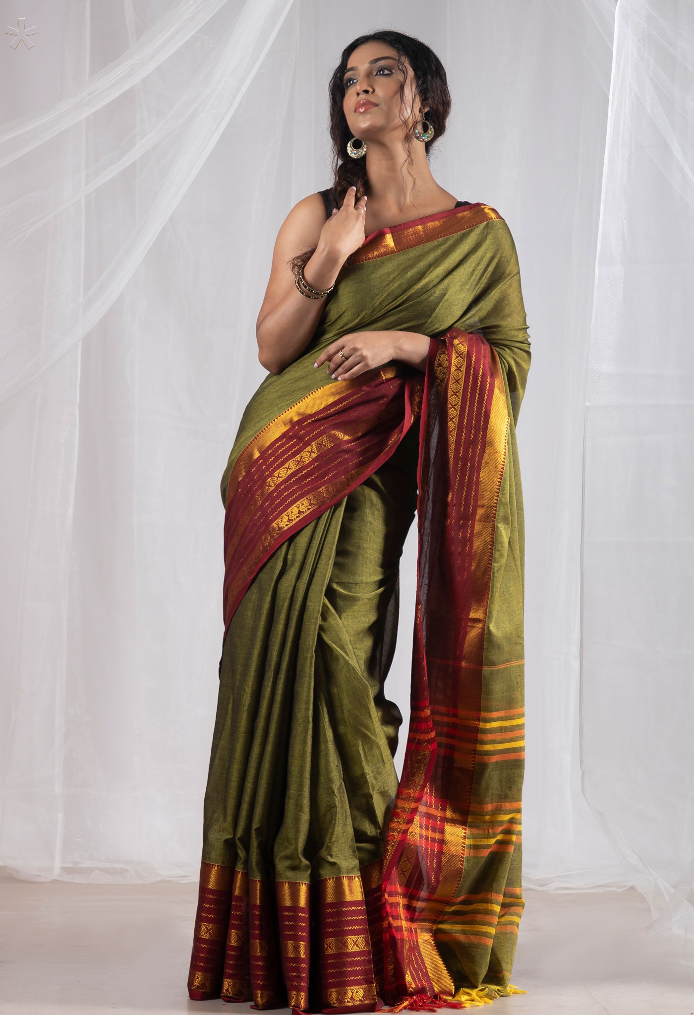 Mehndi Green Pure Handloom Narayani Cotton Saree