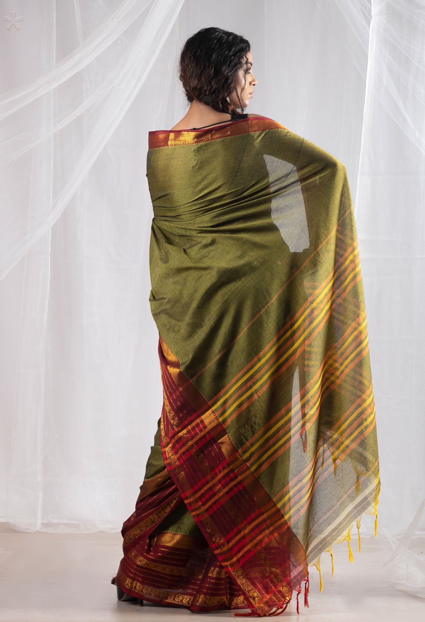 Mehndi Green Pure Handloom Narayani Cotton Saree