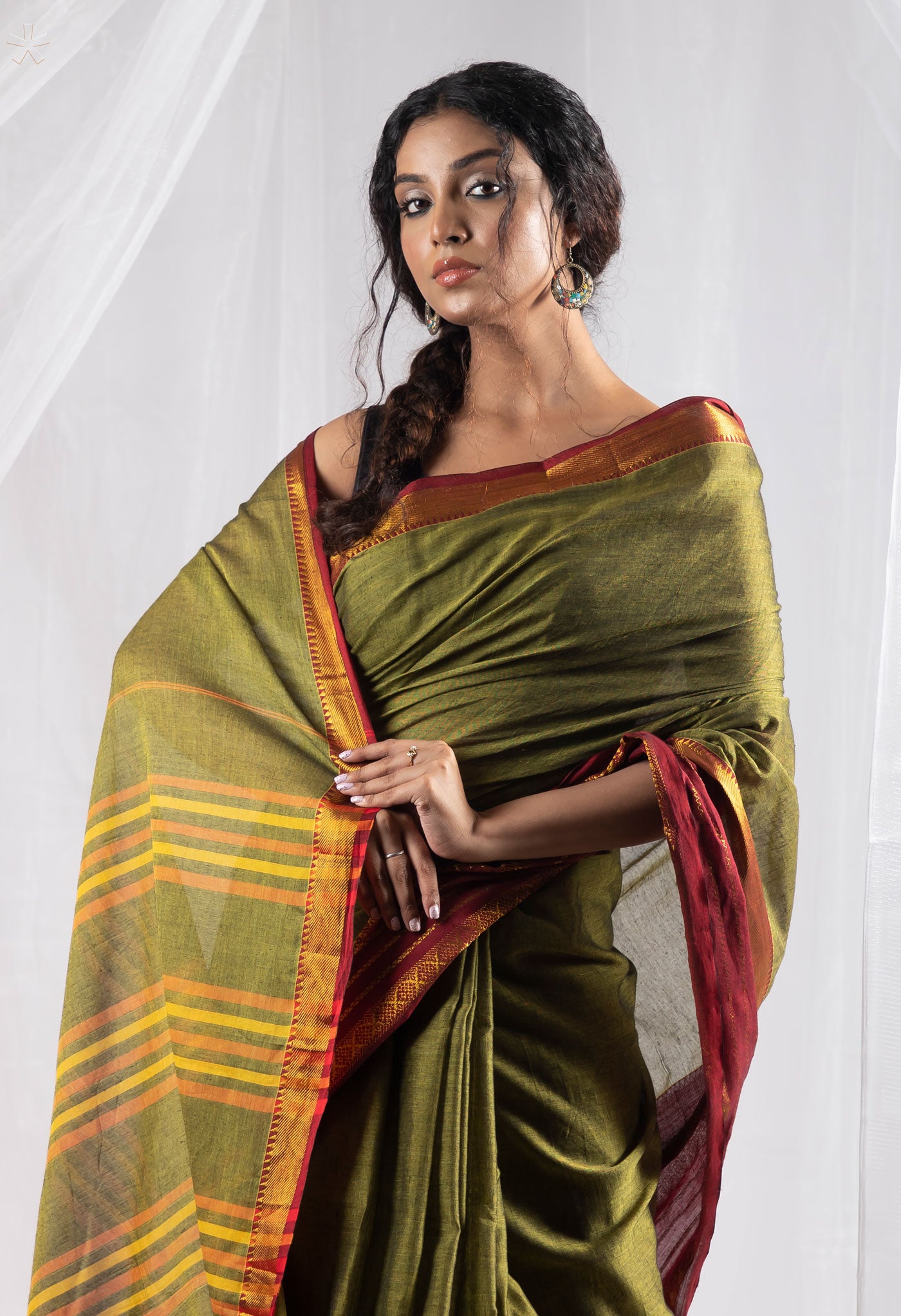 Mehndi Green Pure Handloom Narayani Cotton Saree