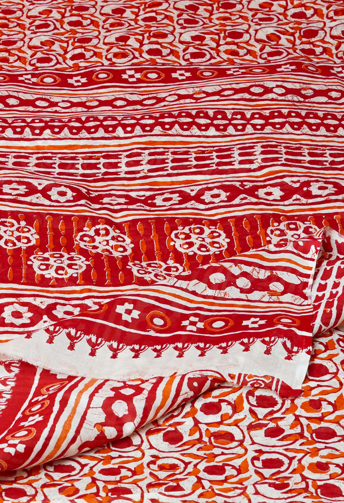 Red Pure Block Printed Soft Cotton Saree-UNM75769