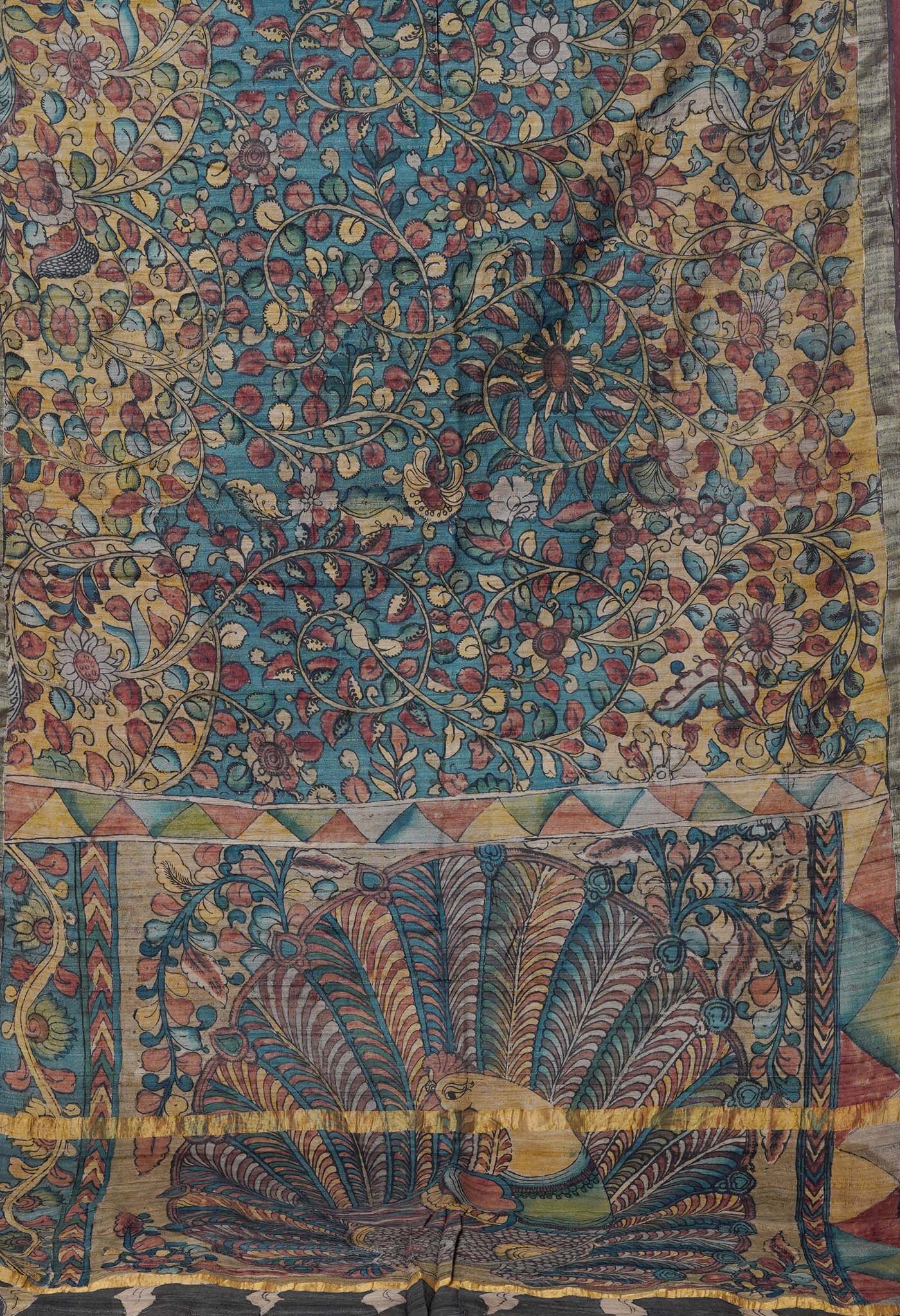 Multi Colored Kalamkari on Pure Handloom Tussar Silk Saree