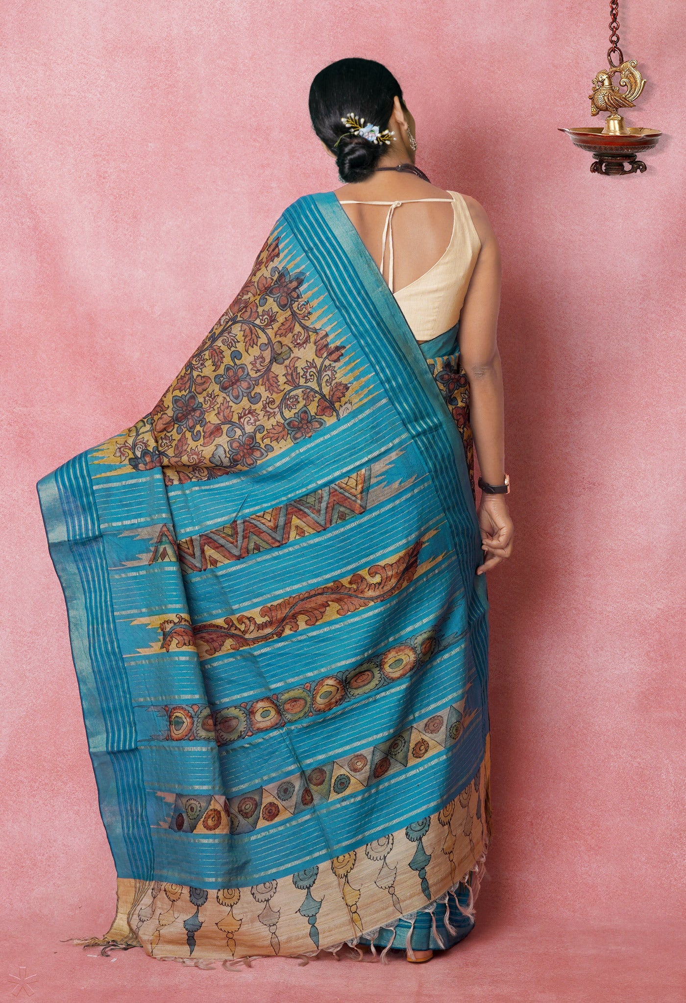 Multi Colored Kalamkari on Pure Handloom Tussar Silk Saree