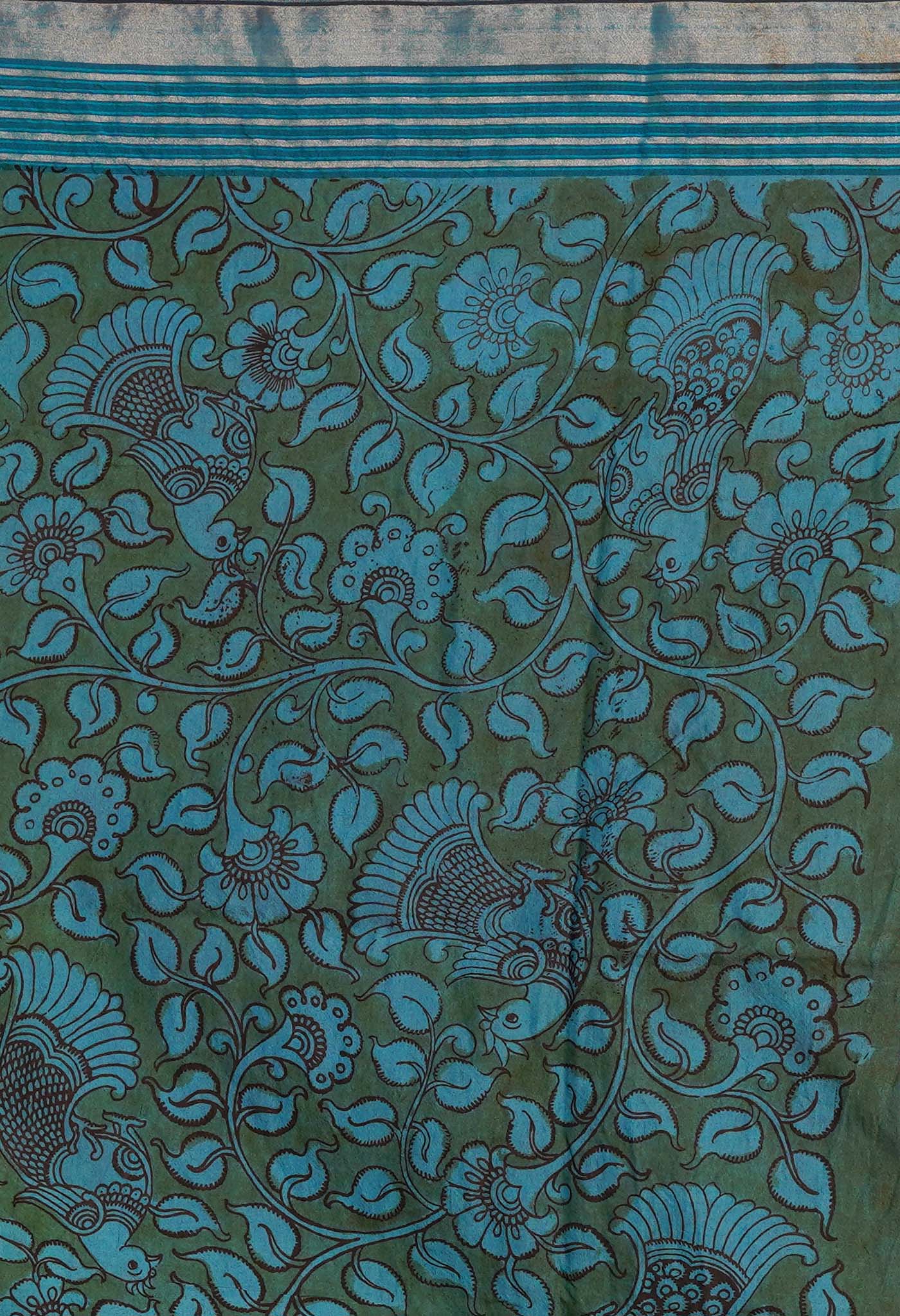 Multi Colored Kalamkari on Pure Handloom Tussar Silk Saree