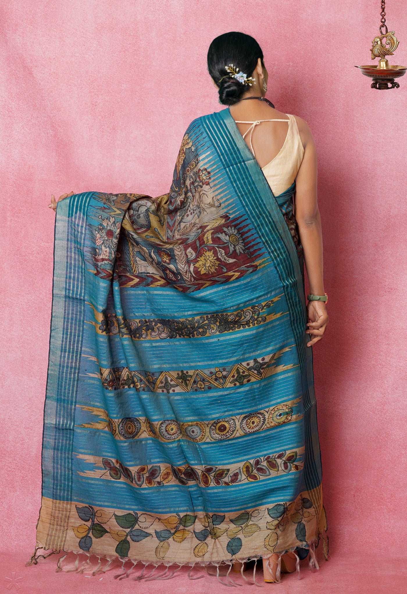 Multi Colored Kalamkari on Pure Handloom Tussar Silk Saree