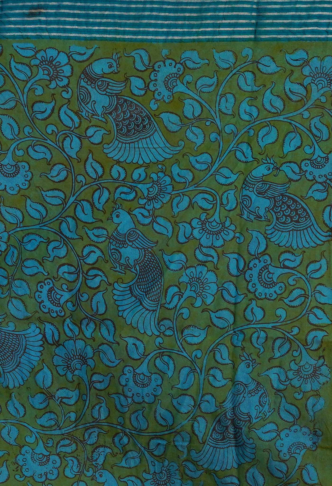 Multi Colored Kalamkari on Pure Handloom Tussar Silk Saree