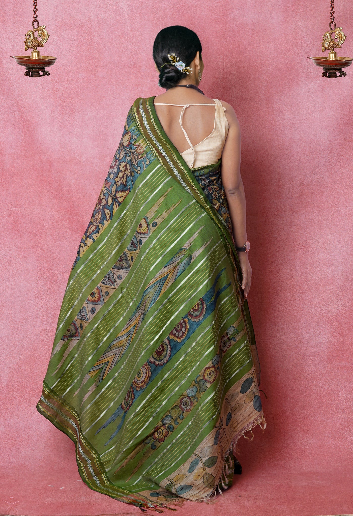 Multi Colored Kalamkari on Pure Handloom Tussar Silk Saree