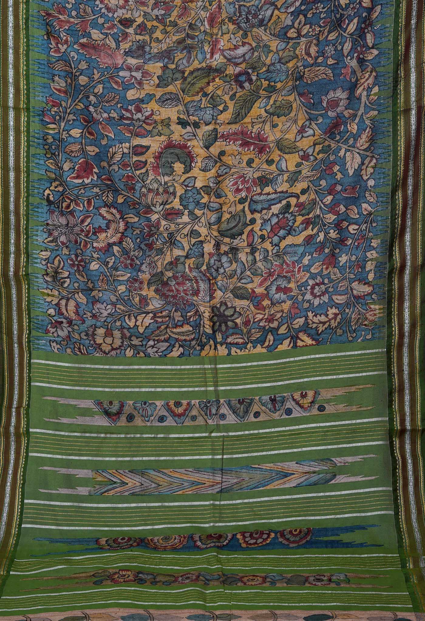 Multi Colored Kalamkari on Pure Handloom Tussar Silk Saree