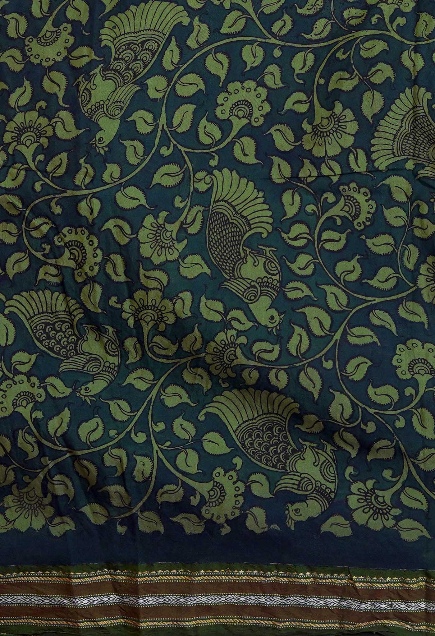 Multi Colored Kalamkari on Pure Handloom Tussar Silk Saree