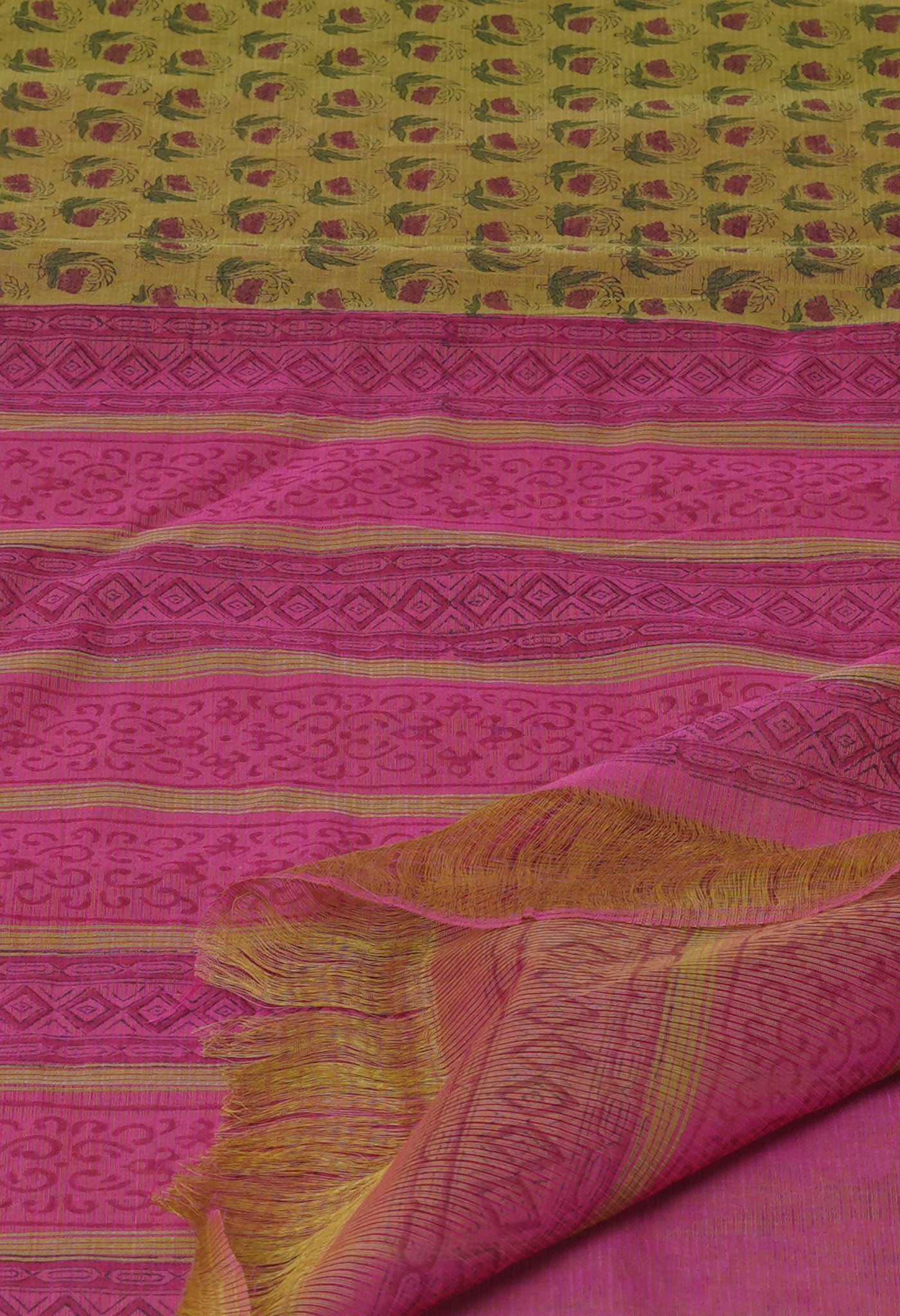 Mehind Green Pure Block Printed Mangalgiri Cotton Saree