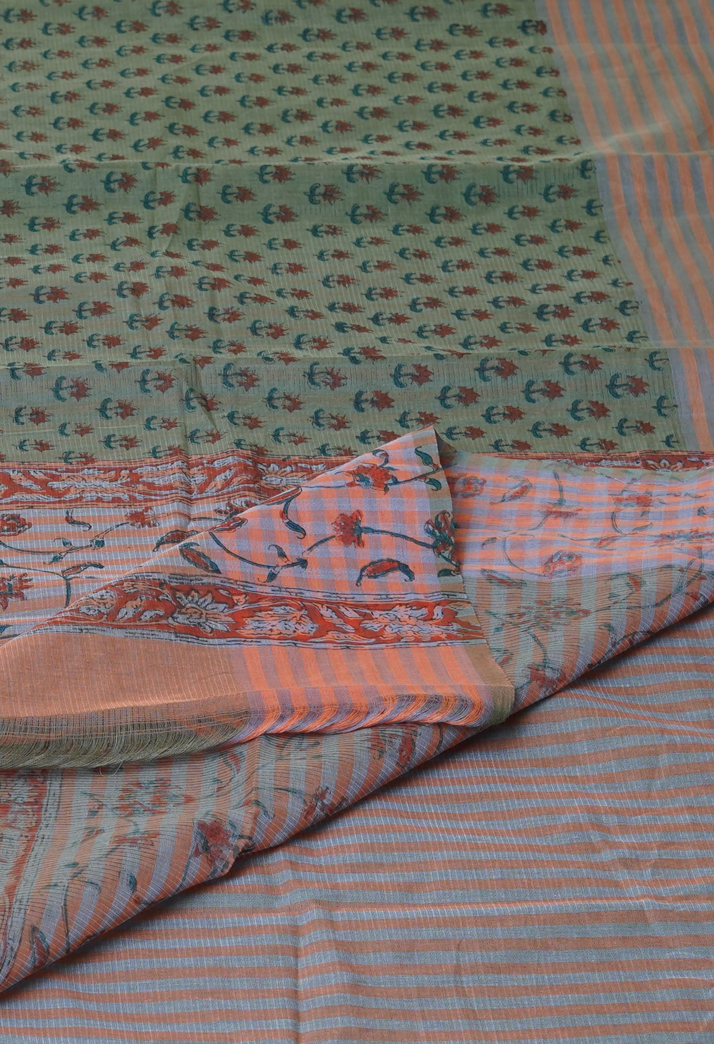 Green Pure Block Printed Mangalgiri Cotton Saree