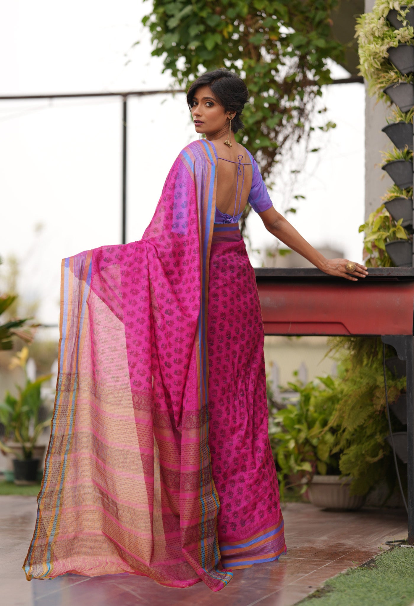 Pink Pure  Block Printed Mangalgiri Cotton Saree