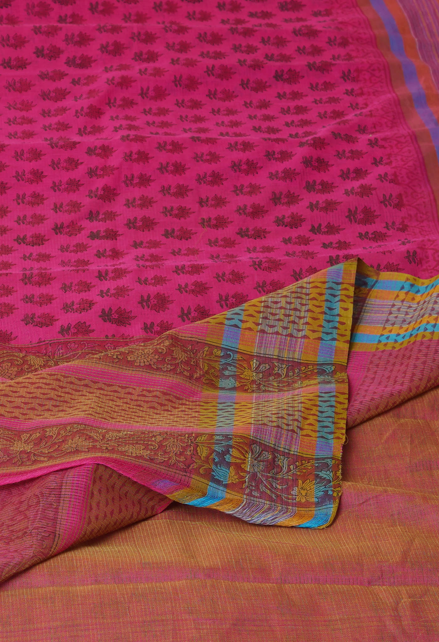 Pink Pure Block Printed Mangalgiri Cotton Saree