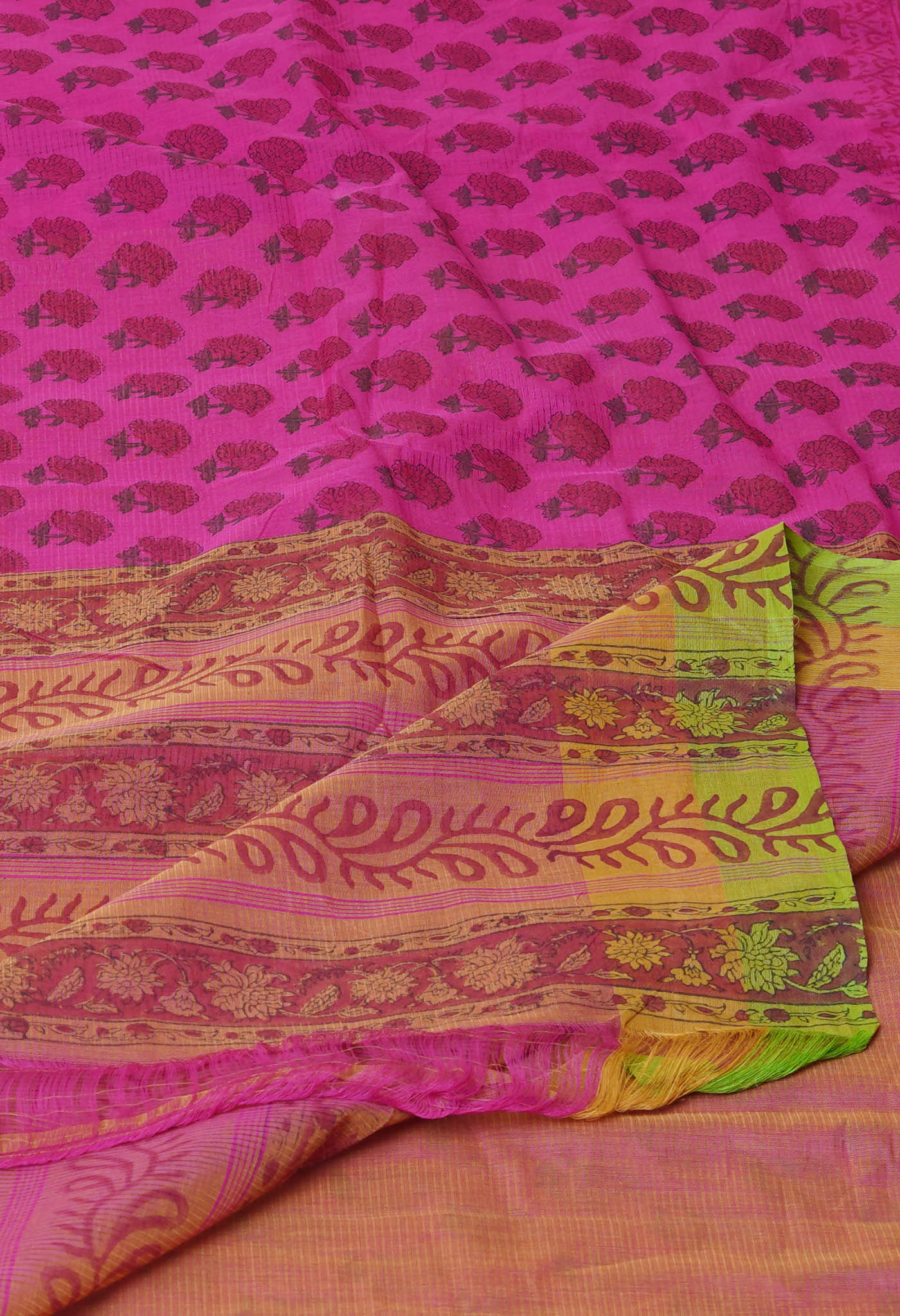 Pink Pure Block Printed Mangalgiri Cotton Saree