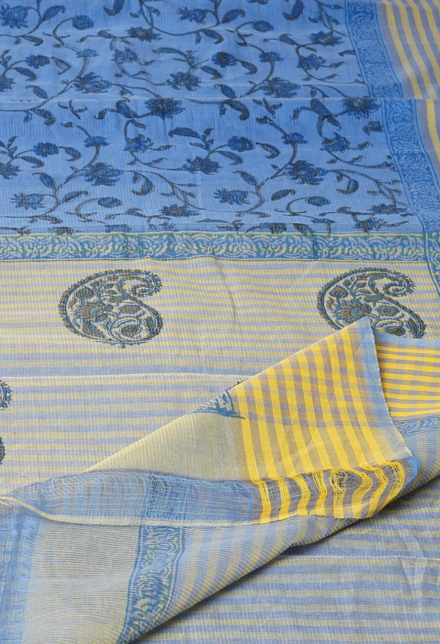 Blue Pure  Block Printed Mangalgiri Cotton Saree