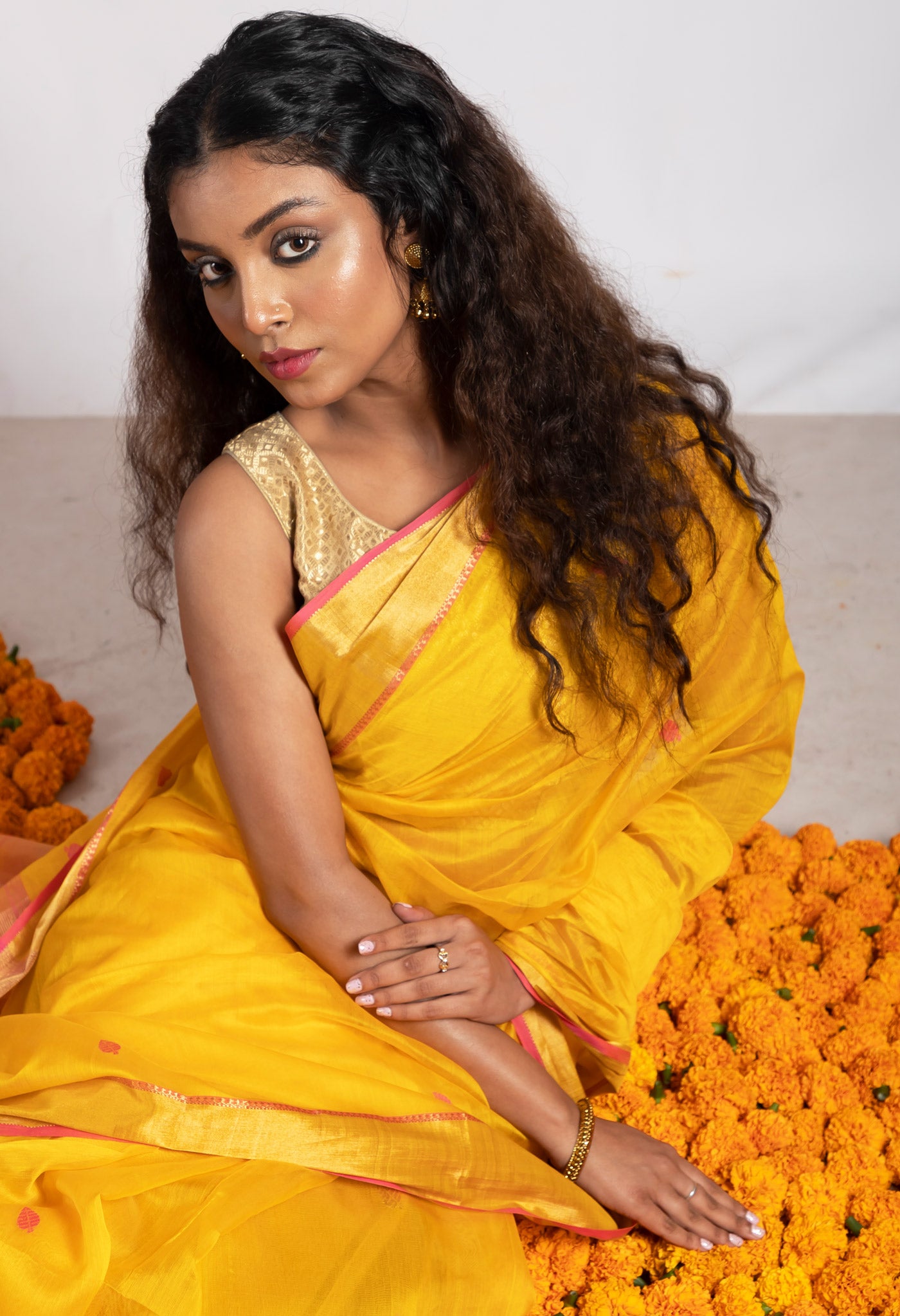 Yellow Pure Handloom Maheshwari Sico Saree