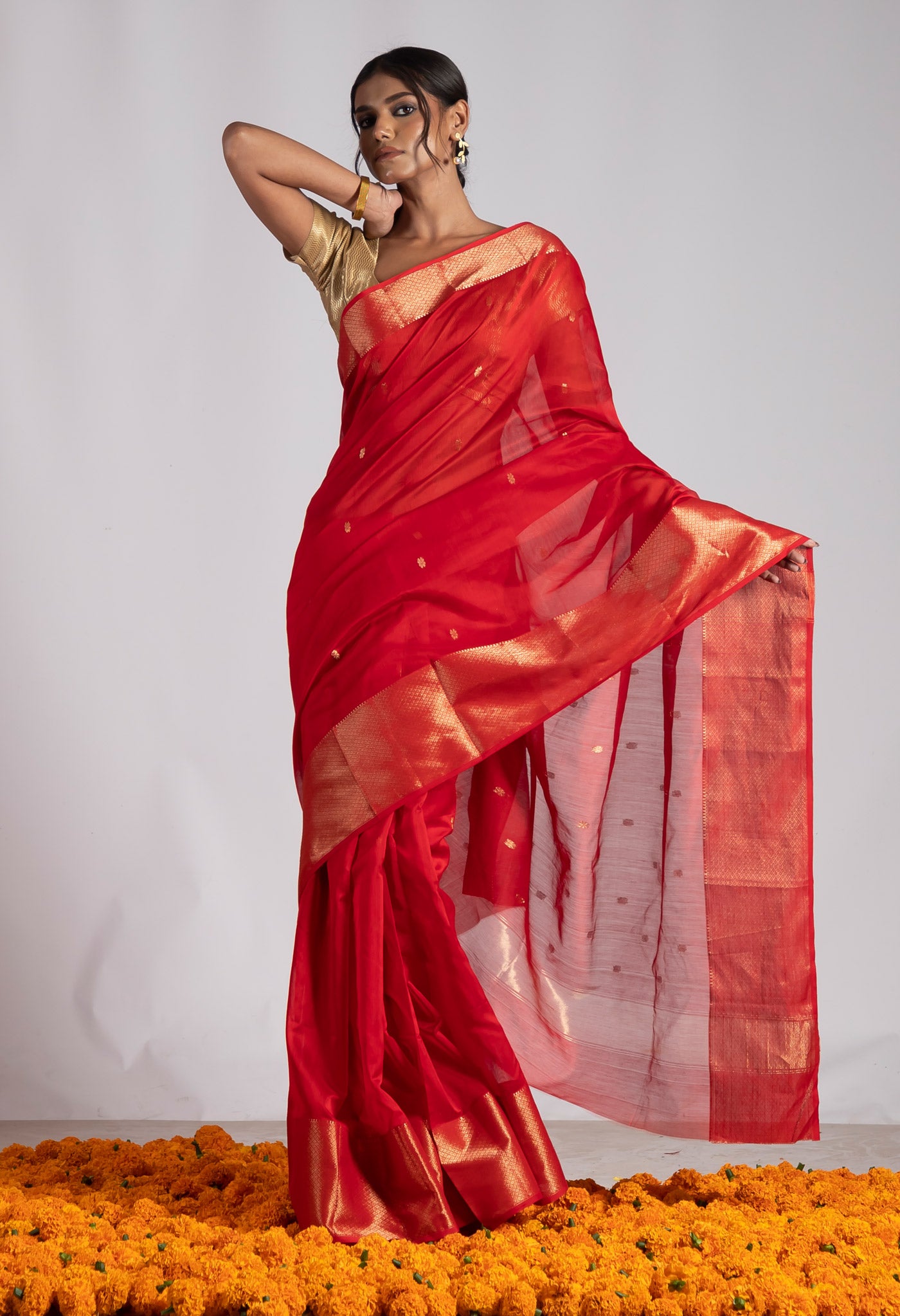 Red Pure Handloom Maheshwari Sico Saree