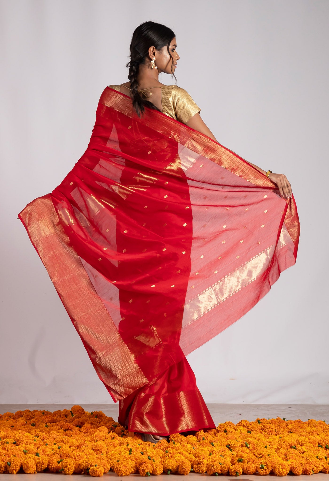 Red Pure Handloom Maheshwari Sico Saree