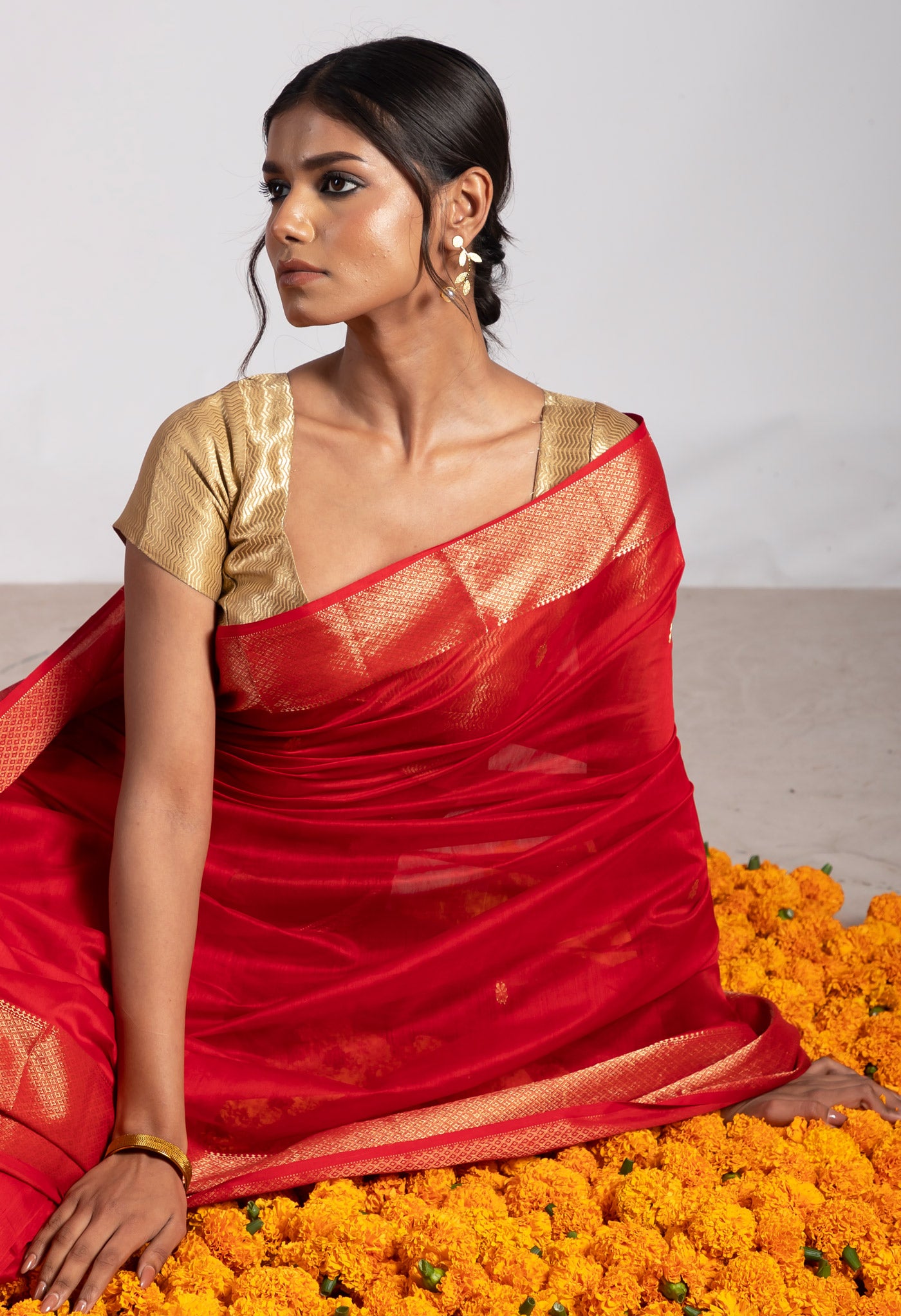 Red Pure Handloom Maheshwari Sico Saree