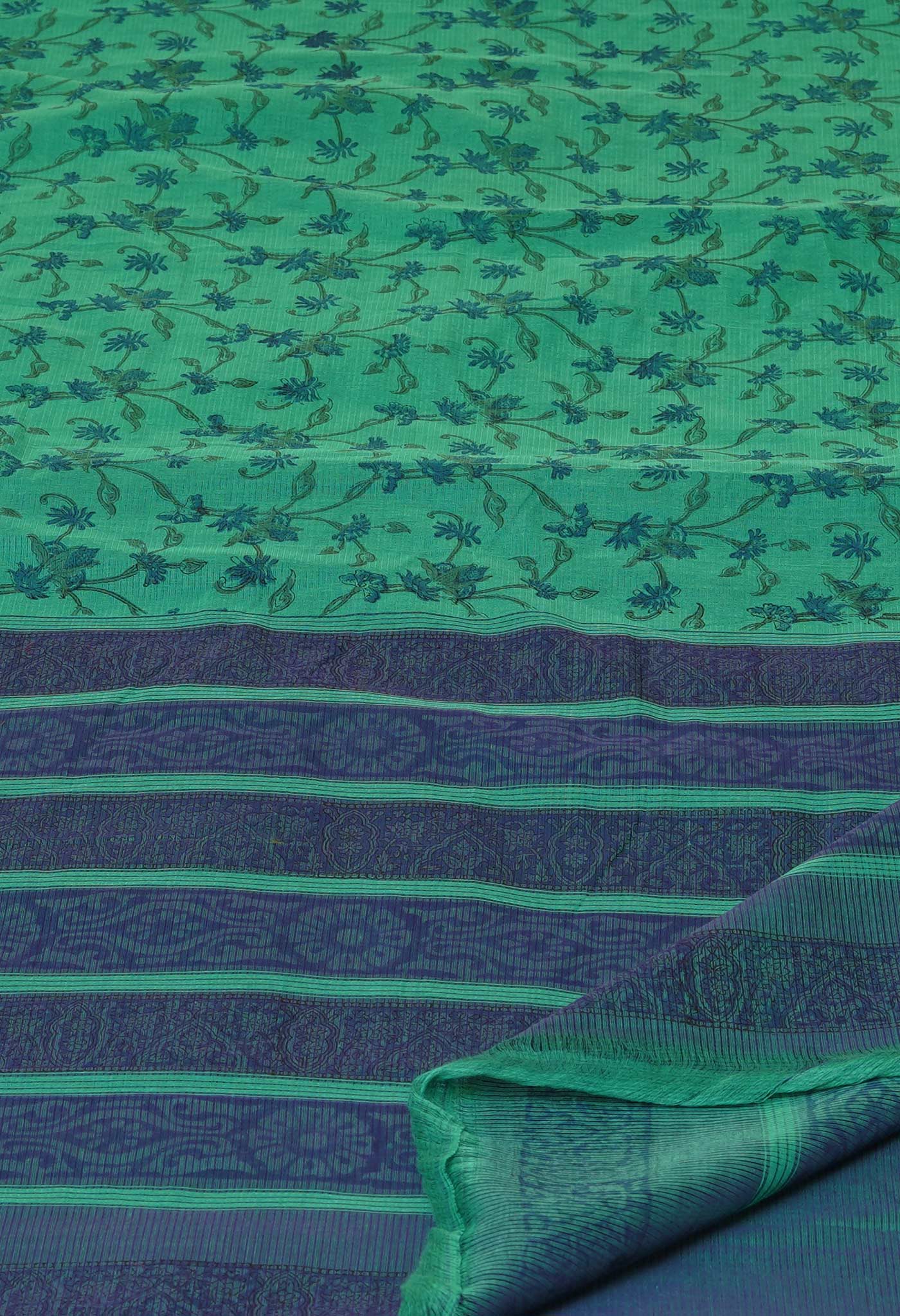 Green Pure Block Printed Mangalgiri Cotton Saree