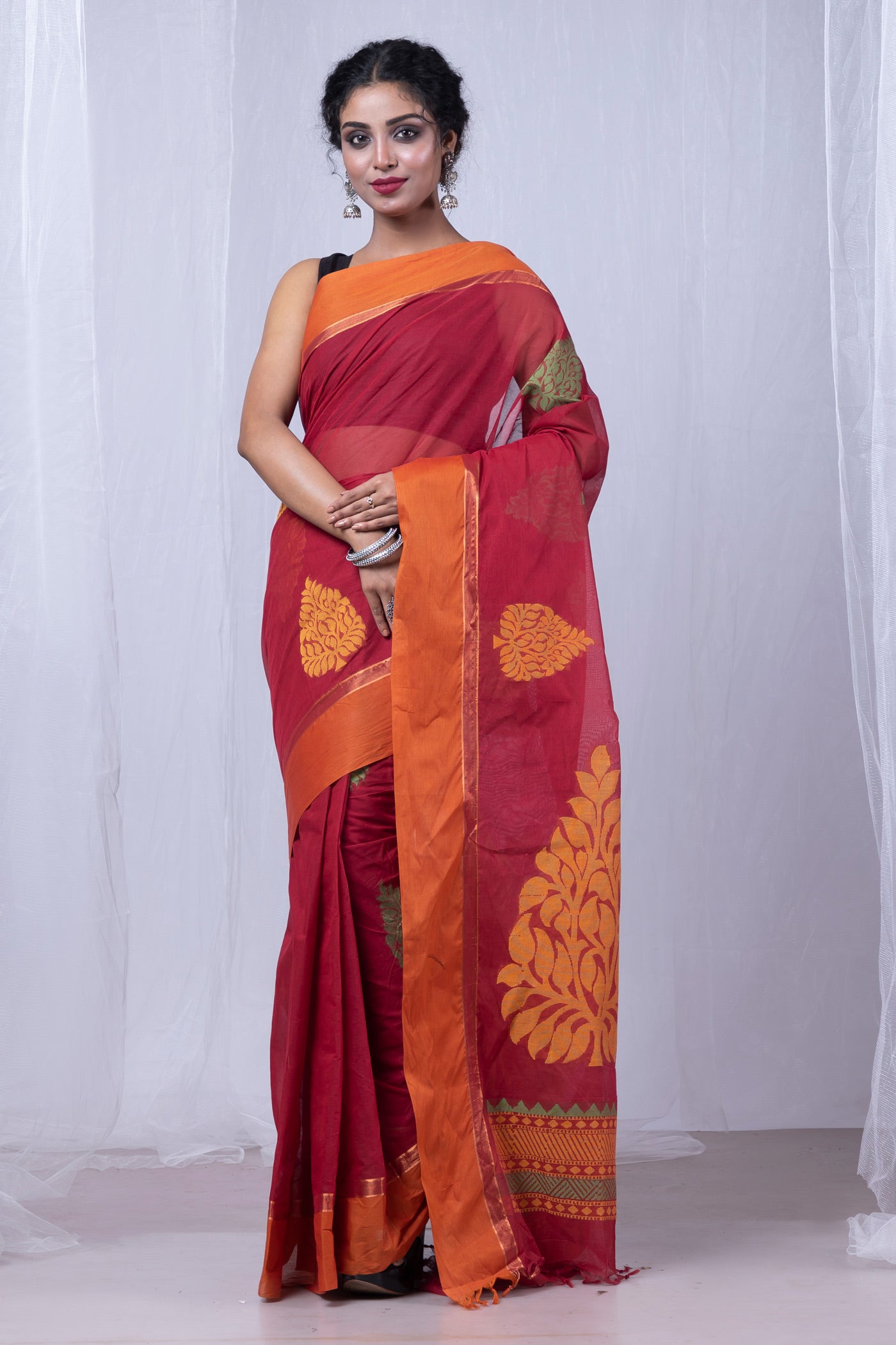 Maroon Pure  Chettinad Soft Cotton Saree