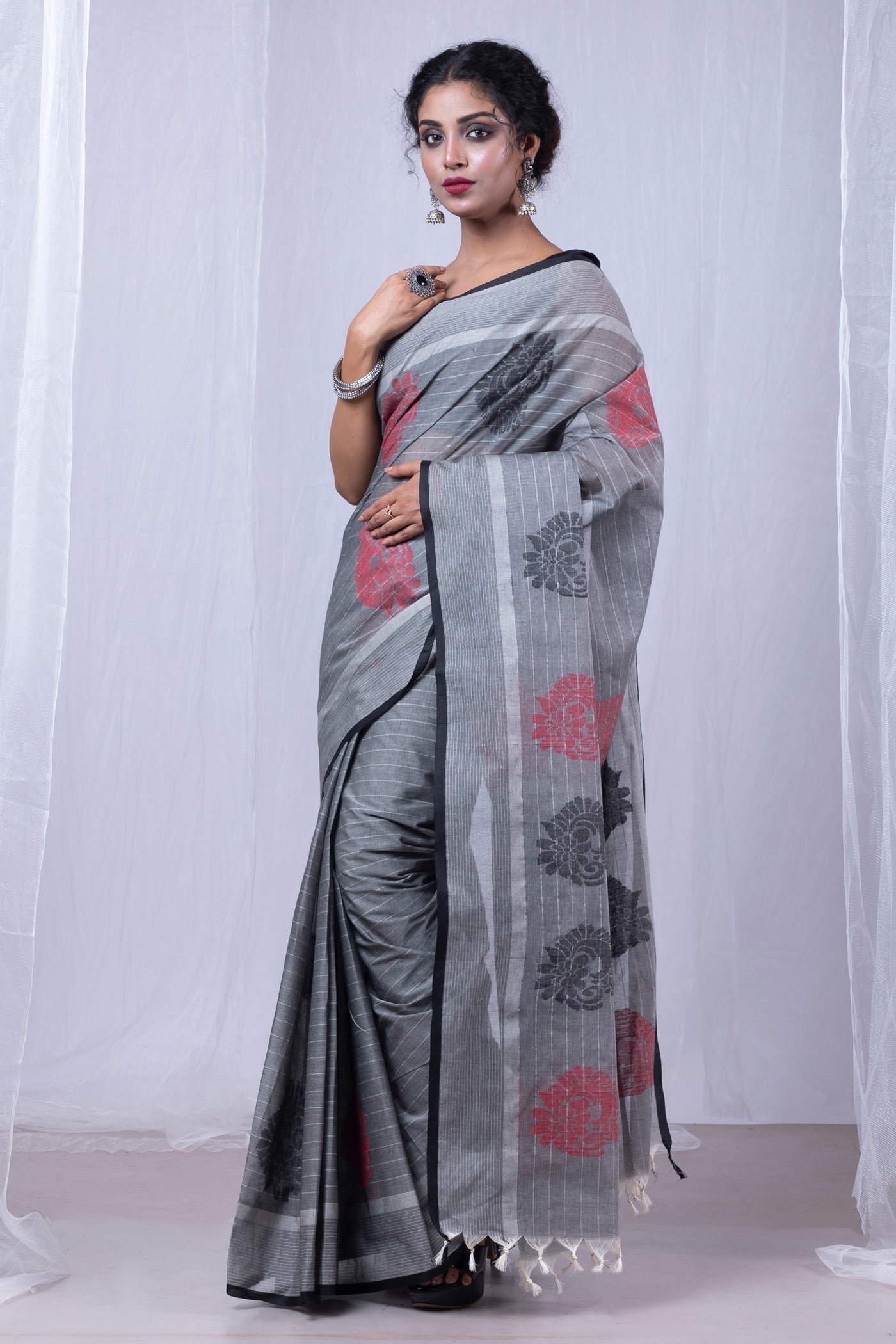 Grey Pure  Chettinad Soft Cotton Saree