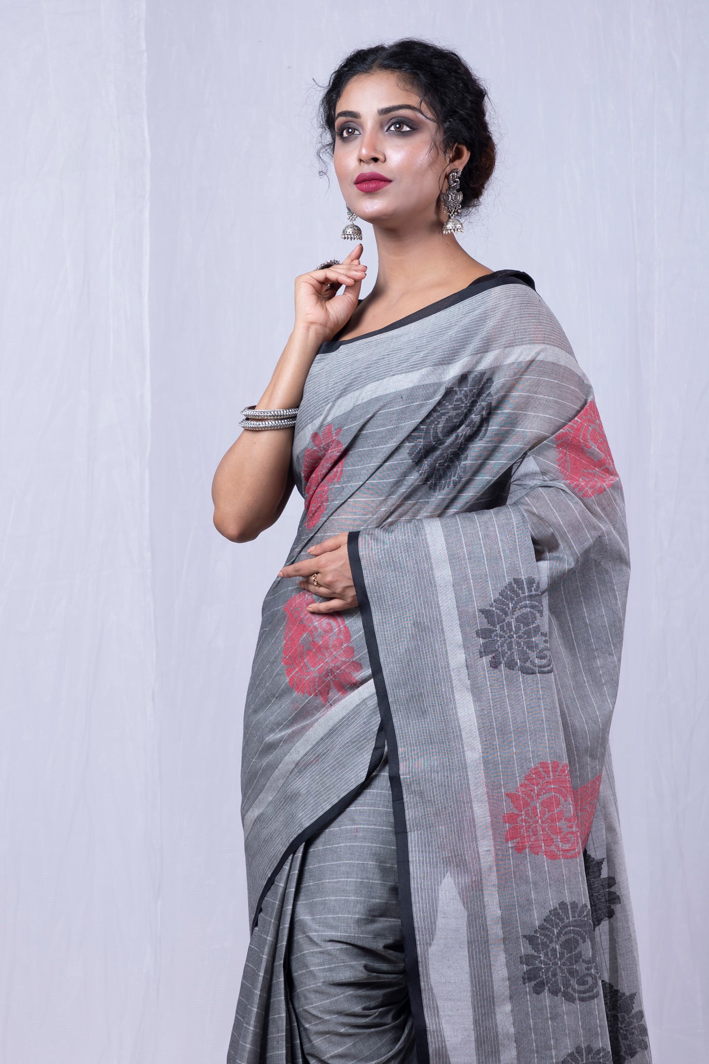 Grey Pure  Chettinad Soft Cotton Saree