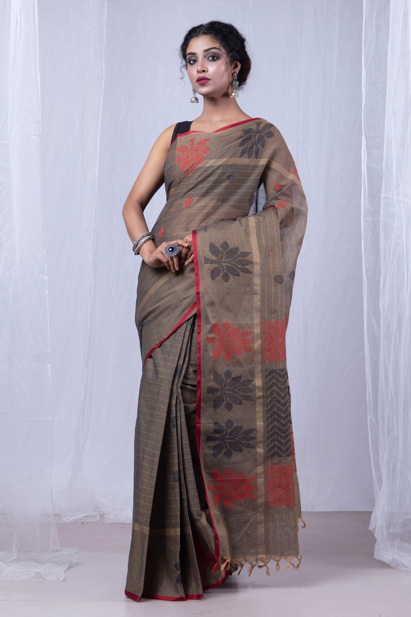 Brown Pure Chettinad Soft Cotton Saree
