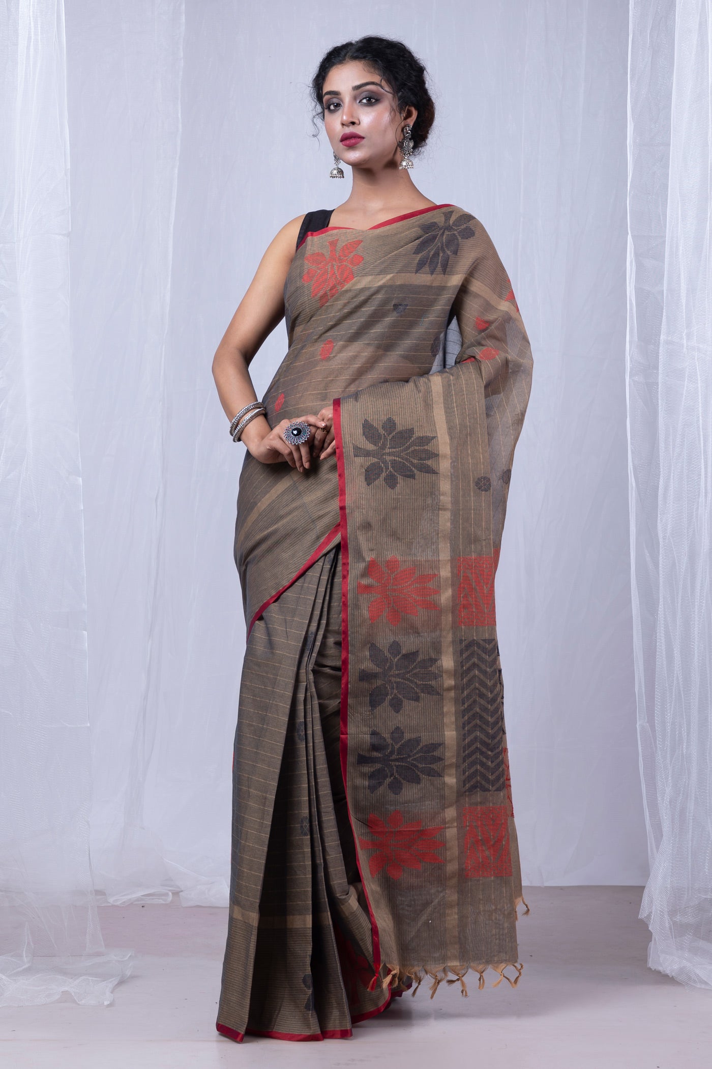 Brown Pure  Chettinad Soft Cotton Saree