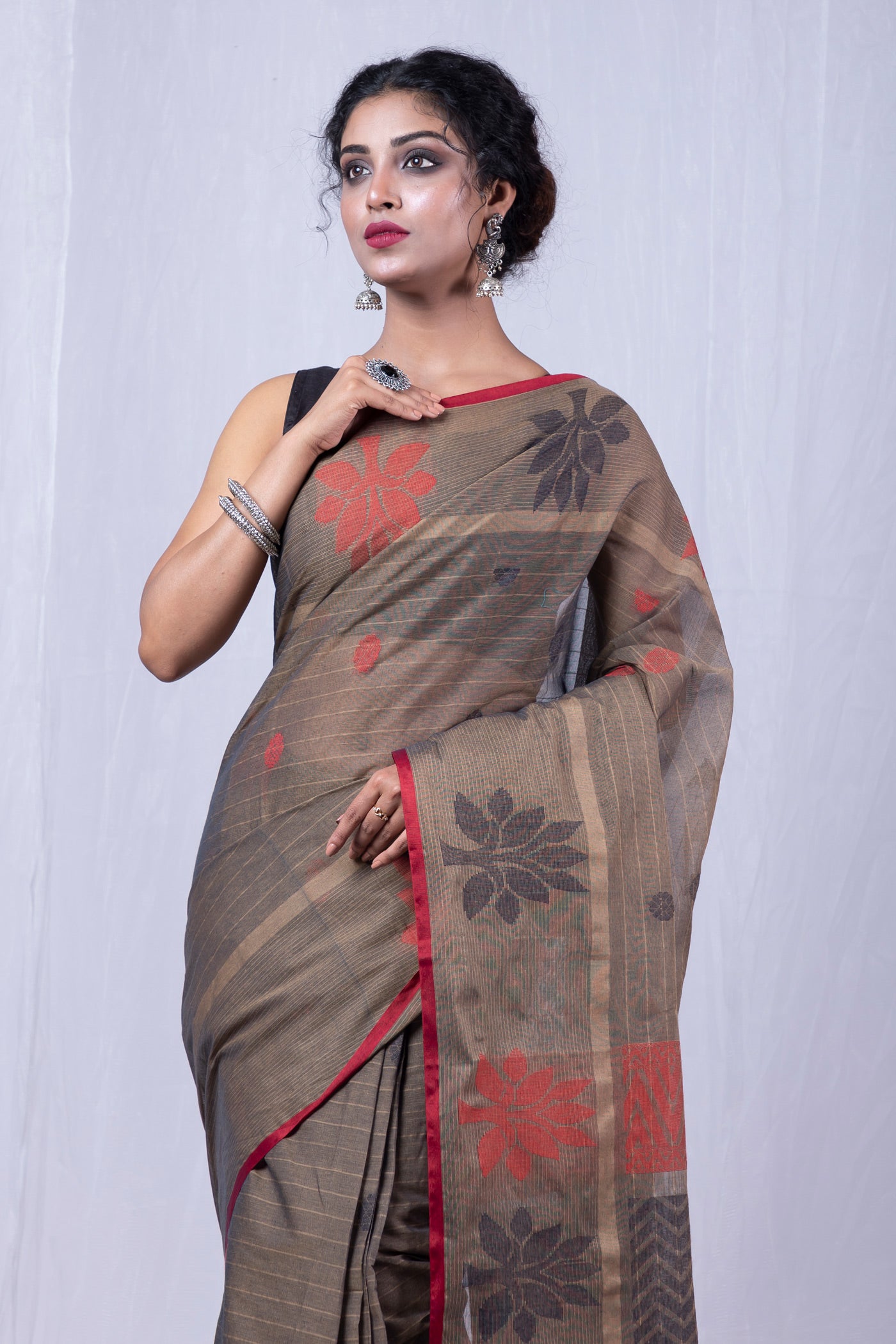 Brown Pure  Chettinad Soft Cotton Saree