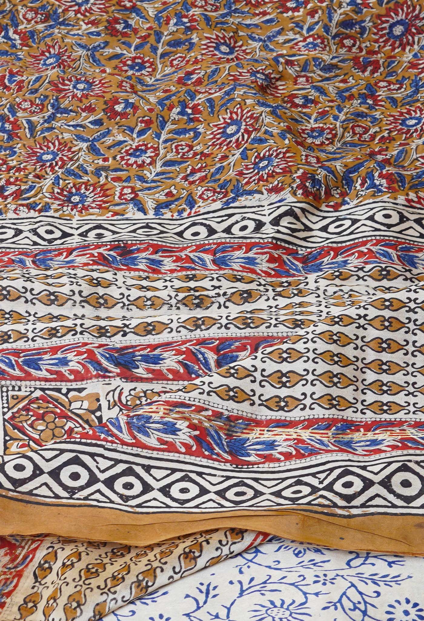 Brown Pure Block Printed Chanderi Sico Saree-UNM76003