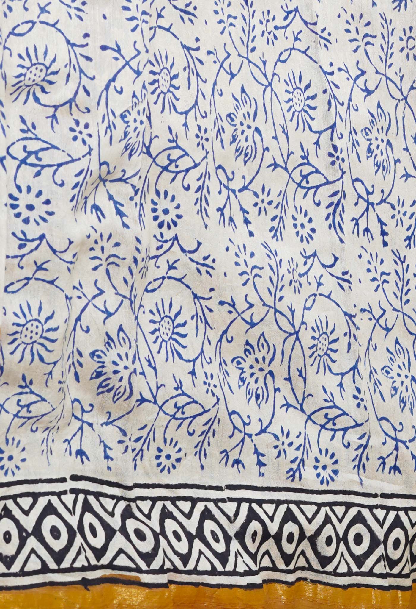 Brown Pure Block Printed Chanderi Sico Saree-UNM76003