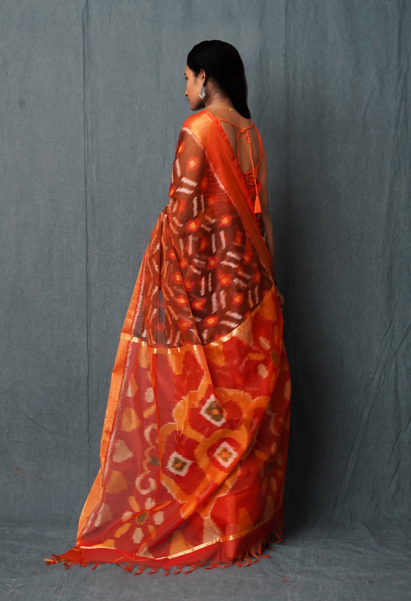 Brown Pure Handloom Ikat Pochampally Sico Saree