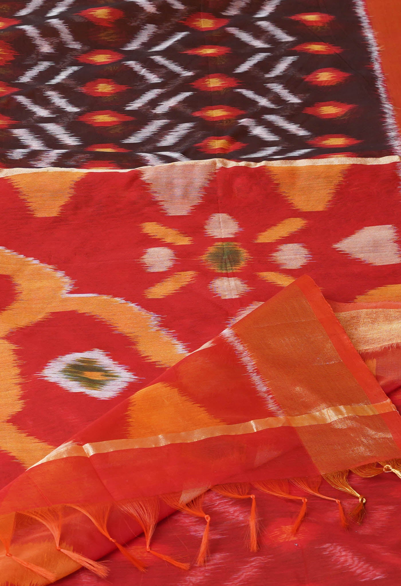 Brown Pure Handloom Ikat Pochampally Sico Saree