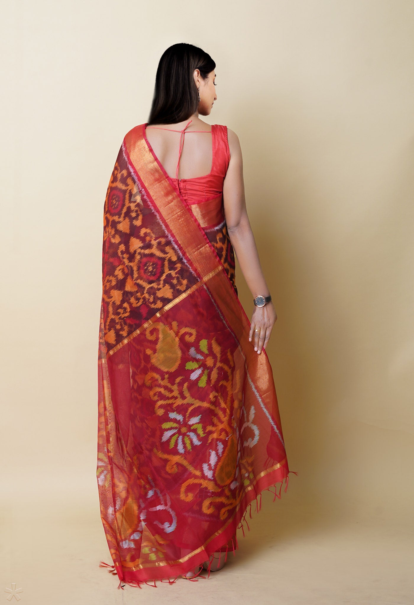 Brown Pure Handloom Ikat Pochampally Sico Saree