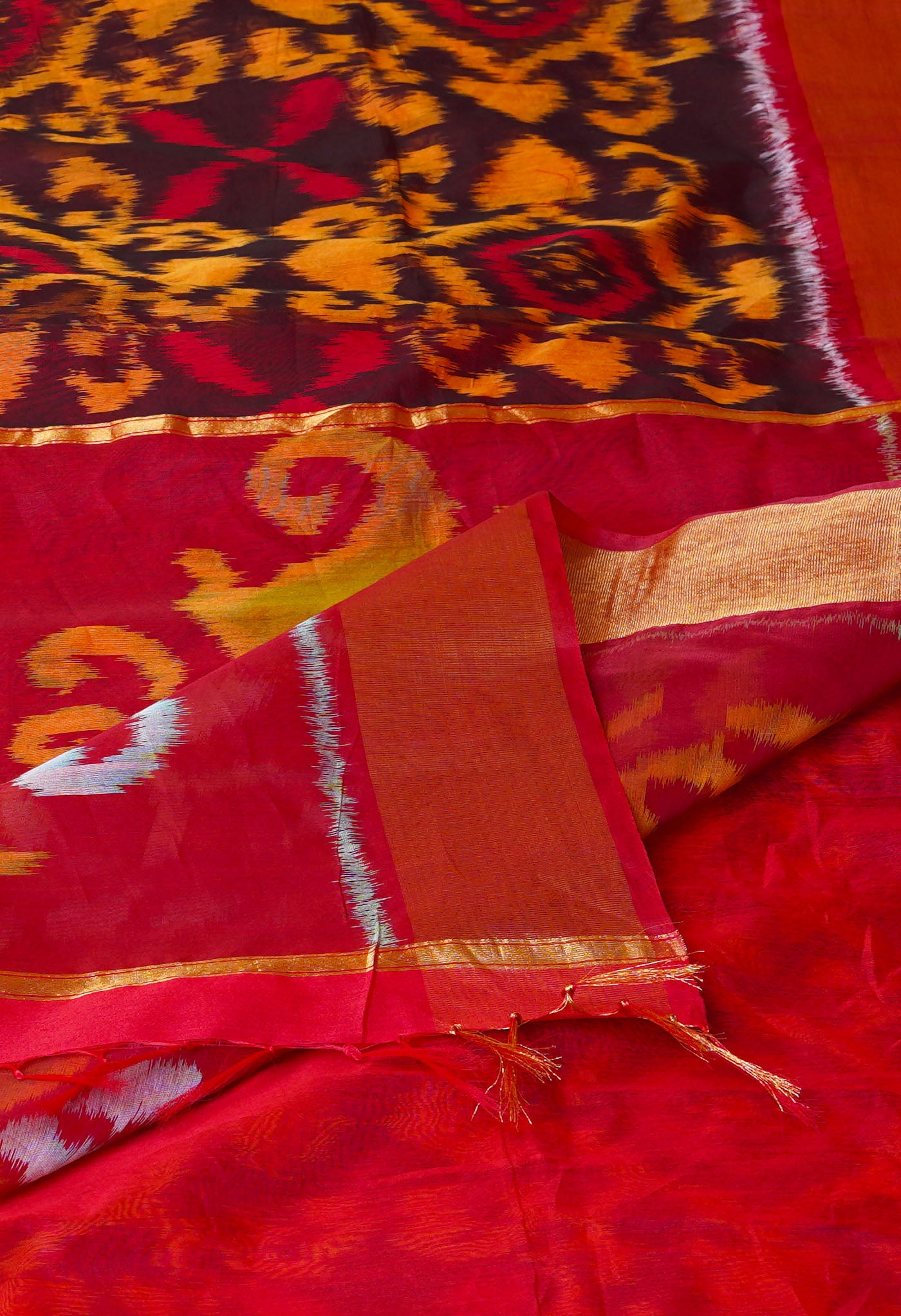 Brown Pure Handloom Ikat Pochampally Sico Saree