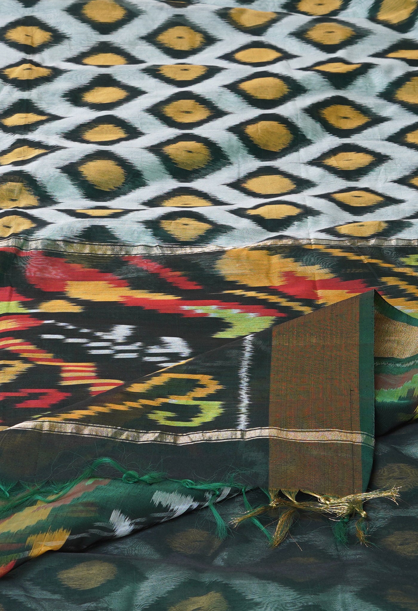 Green Pure Handloom Ikat Pochampally Sico Saree
