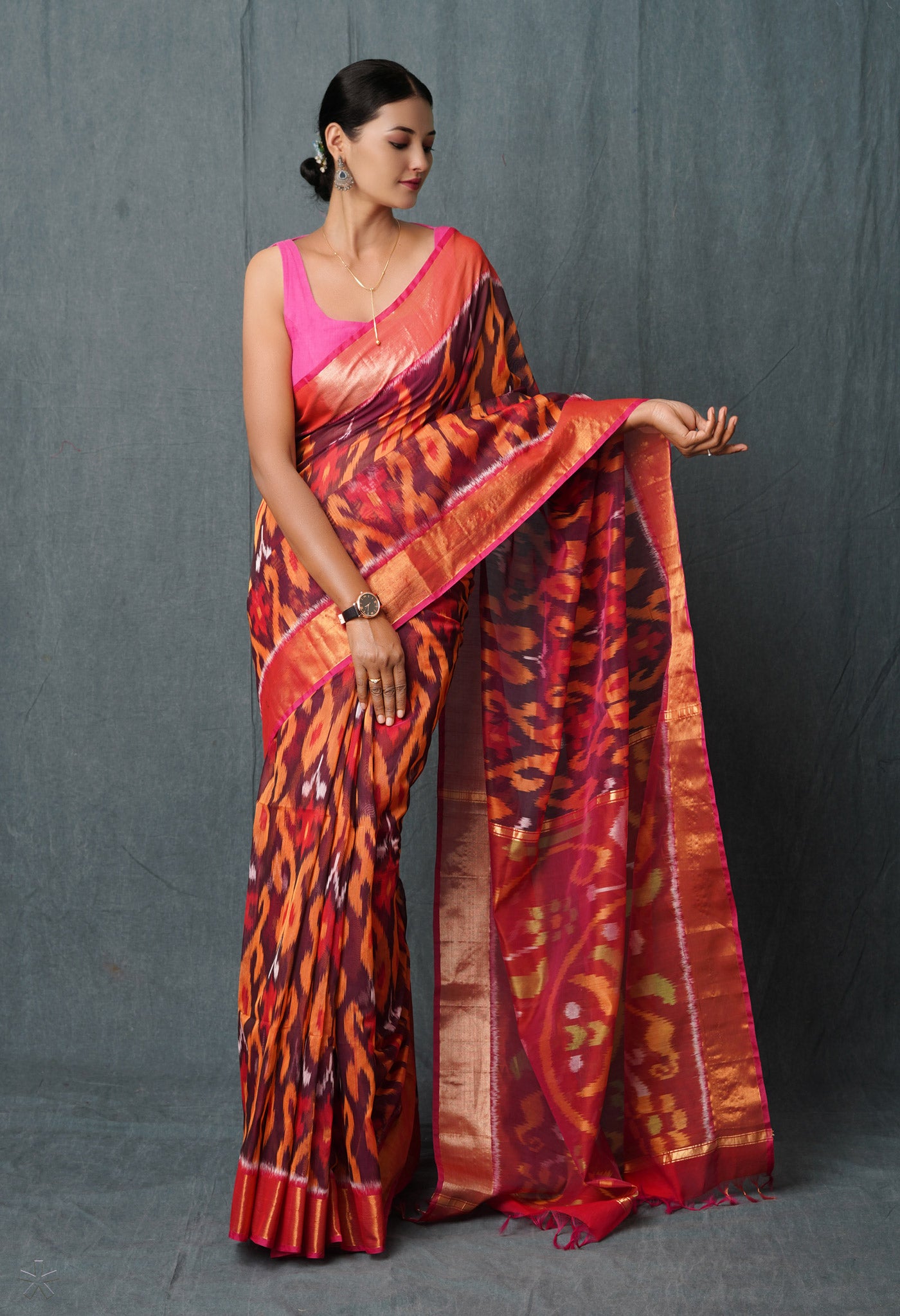 Purple Pure Handloom Ikat Pochampally Sico Saree