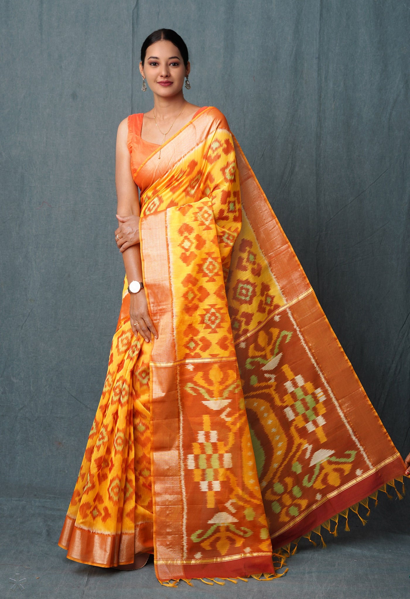 Yellow Pure Handloom Ikat Pochampally Sico Saree